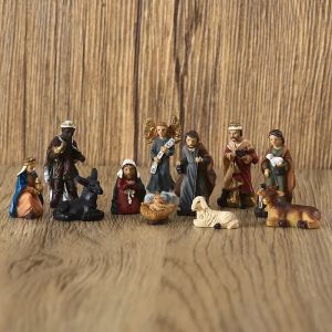 Skulpturen 11 Teile/satz 3 cm Krippe Set Religiöse Dekoration Mini Ornamente Heiliges Kind Krippe Harz Handwerk