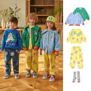 Primavera crianças roupas doudle lado jaquetas coreano bebê meninos meninas moletom com capuz calças crianças outwear roupas 240314
