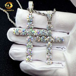 Zuanfa Custom Size Hip Hop Moissanite 6mm 7mm Sterling Sier Diamond Cross Pendants