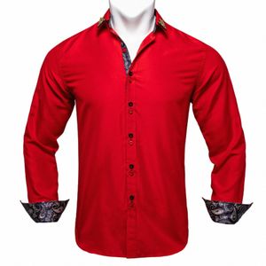 Новые мужские красные рубашки Мужская повседневная блузка Формальная лоскутная рубашка с рукавами Lg с воротником-стойкой Социальная тонкая рубашка Dr a7Pb #