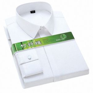 S-6XL Ccealed Butt Bambusfaser Luxus Herren LG Sleeve Social Shirts Slim Fit Elastische Anti-Falten Formale Elegante Hemd B2r9 #