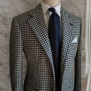 Xadrez verificação blazer de casamento para homens em estoque entalhado lapela terno jaqueta houndstooth padrão elegante masculino moda casaco 240314