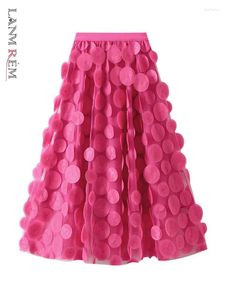 Röcke LANMREM 3D Wave Dot Mesh Rock 2024 Design Elastische Taille Feste Farbe Schichten Mode Party Kleidung Weibliche Elegante 2DA2698