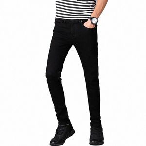 Calças de brim magros dos homens 2019 novo clássico masculino fi designer elástico em linha reta preto/branco calças jeans fino ajuste estiramento jeans 888r #