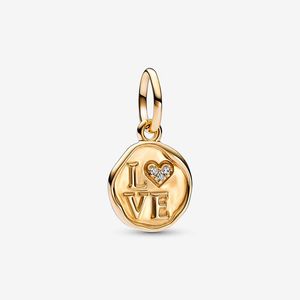 Gold Love Stamp Shangle Charm Pandoras 925 STERLING Gümüş Lüks Cazibe Set Set Yapma Takım Tasarımcı Kolye Kolye Orijinal Kutu En Kalite Toptan