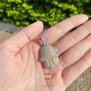BLING DIAMOND HIP HOP -smycken isade ut två toner VVS Moissanite Custom Hamsa Handhänge