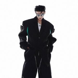 Fewq High Street Iche Design Zipper Masculino Ombro Pad Elegante Terno Casaco Emendado Solto Blazers Premium Menwear Jaquetas 9C1438 E4zb #