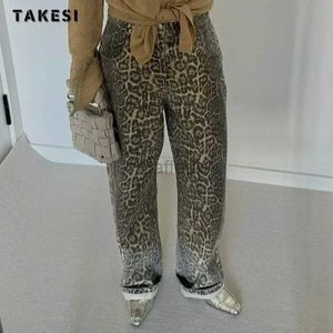 Frauen Jeans Y2K Retro High Street Loose Casual Leopard Print American Jeans für Männer und Frauen vielseitig mit breitem Bein gerader Denim Long Hosen 24328