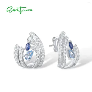 Orecchini a lobo SANTUZZA Argento sterling 925 per le donne Scintillante blu Spinello Bianco Cubic Zirconia Delicato uso quotidiano Gioielleria raffinata