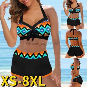 Kvinnors badkläder 2022 Nya kvinnor Sexig tvåstycken baddräkt badkläder Summer Swimsuit Printing Loose Size Swim Kjol Ladies High midje baddräkt T240328