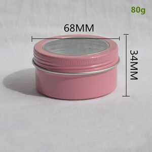 80 ml/2,7 oz Klar fönsterlocket rosa rosa aluminium burk tom läppbalsam container ögon grädde lotion förpackning metall förvaring potten