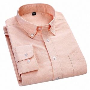 quality 100% Cott Oxford Shirt Men's Lg Sleeve Casual Comfortable Breathable Butt Pocket Men Solid Dr Shirts J51E#