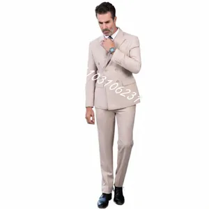 2 Pieces Beige Suits for Men Slim Fit Groom Tuxedos Wedding Best Men Groomsmen Formal Party Suits Blazer Pants Trajes De Hombre f3xD#
