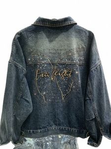 farfalla ricamata giacca di jeans da donna primavera autunno manica Lg Cott capispalla Butt ragazza femminile casual jeans cappotto k0EQ #