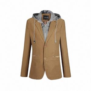 Blazers masculinos terno com capuz masculino cott jaqueta descarga boné com capuz terno falso duas peças única fivela blazer 48pr #