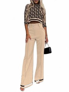 casual Lg Sleeve Shirt Pants Set Office Lady Spring Autumn Fi Solid O-neck Tops Trousers Two Piece Set Women Outfit 2023 b2CJ#