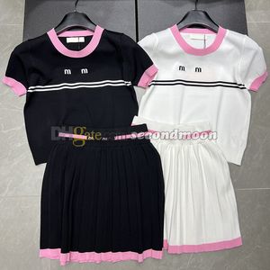 Primavera verão vestido outfit manga curta malhas superior cintura elástica saia de malha vestidos estilo preppy