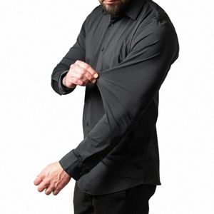 Мужские эластичные рубашки Busin Formal Dr LG с рукавами N-IR Slim Fit Fi Блузка Роскошные социальные рубашки для мужчин Новинка 2024 года l1ND #