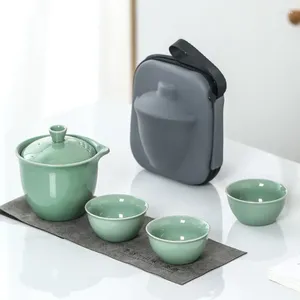 Set da tè Set da tè in ceramica Teiera portatile piccola Gongfu 2-3 Tazze da tè Custodia resistente all'acqua tutto in uno per viaggi di lavoro