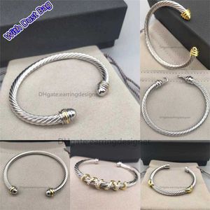 Clasp Pearl Twisted Wire Bracelet Silver womenTrendy 5MM 4MM Thick Retro Handmade Open Bracelets Brand Niche Design Men Jewelry Accessory dust-bag