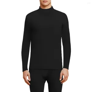 Indumenti da notte da uomo Uomo Inverno Set di biancheria intima termica in pile Mutande lunghe Top Bottom Wear Pigiama a collo alto 2 pezzi Solid Warm 2024