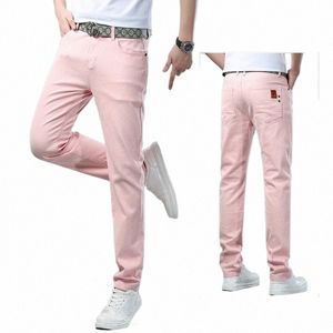 Party Cool Pants Casual Denim Jeans Red Yellow Pink White Solid Party Trendy Four Seas Straight Slim M70y#