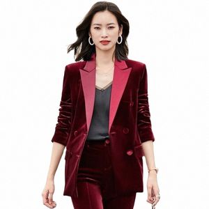 Alta Qualidade Veet Uniforme Formal Designs Pantsuits Vinho Elegante para Mulheres Busin Trabalho Desgaste Manga LG Outono Inverno Blazers A0mP #