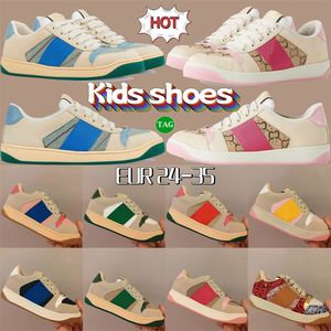 Kids low top designer shoes Multi beige ebony brown blue pink butter leather ivory boys casual girls flat trainers Screener sneakers fashion kid luxury gussie shoe