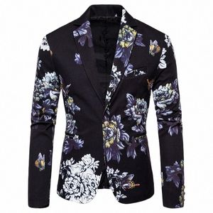 2023 homens floral impressão blazer jaqueta masculina tendência coreana streetwear hip hop casual terno masculino fino ajuste blazers masculino homme casaco u2ve #