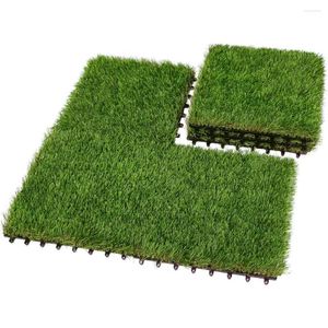 Decorative Flowers 6pcs Grass Flooring Tile Interlocking Turf Artificial Decor Green
