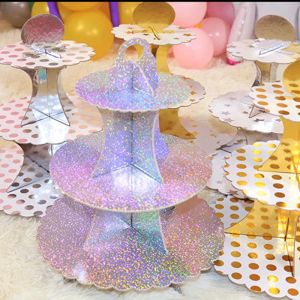 Tillbehör Hot Sale Cup Cake Stand 3 Tier Cupcake Stand Pappersplatta Solid Cake Stands Diy Cake Cupcake Display Stand Foy Baby Birthday Party