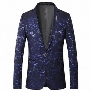 Pop Damat Düğün Blazer Single Butt Erkekler İnce Fit Blazer Baskısı Fi Erkekler Takım Ceketler Terno Maskulino Büyük Boy M-5XL W7DM#