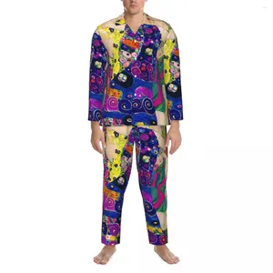 Startseite Kleidung Pyjamas Mann Gustav Klimt Schlafzimmer Nachtwäsche Abstrakte Kunst 2 Stück Lässige Pyjama-Sets Langarm Weicher Übergroßer Anzug