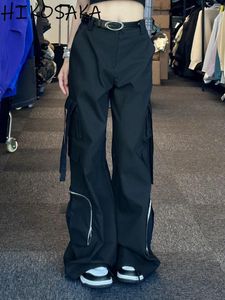 Damenhose American Balck Cargo Pant Y2k Streetwear High Wasit Reißverschlusstaschen Design Freizeithose Weiblich Harajuku Goth Wide Leg