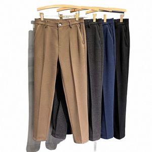 Pantaloni da uomo in lana autunno inverno uomo Fi coreano affusolato spesso busin ufficio pantaloni casual marchio di abbigliamento nero marrone 44lc #