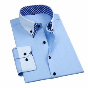 2024 Men's Dr Shirt N IR FI Double Layer LG Sleeve Busin Formell Regular Fit Office Camisa Sociala tröjor Male U9C9#