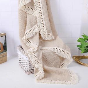 Blankets Born Baby Tassel Receiving Blanket Solid Color Cotton Muslin Swaddle For Infant Sleeping Quilt Bed Cover Wrap