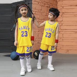 DAMES Conjuntos de camisa de basquete para meninos e meninas, camisas de basquete infantil, traje de treinamento e shorts, colete 240325