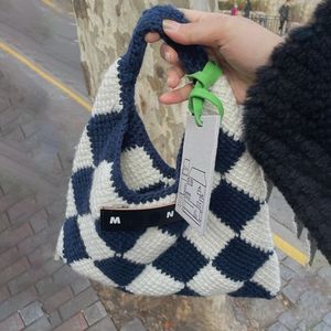 Lyxdesigner kvinnors tygväska hobo stickat diamantnät kontrasterande axelväska handväska