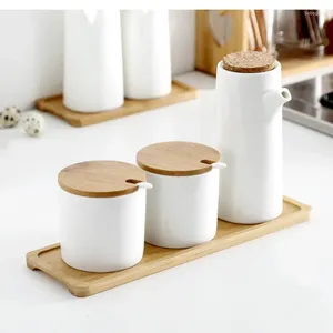 Storage Bottles Ceramic Jars With Lid Home Suger Jar Kitchen Container Spice Organizer Rack Seasoning Box Suit Lecythus Wooden Pallets