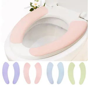 Toalettstol täcker 2 stycken pad badrum klibbig fast färg vuxen plysch kudde universal tvättstuga återanvändbar täcke lila