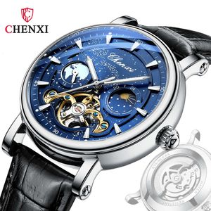 Chenxi Dawn Galaxy Space Hollow svänghjul Automatisk mekanisk mäns dynamisk natt Glow Business Belt Watch 8872