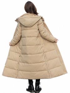 Korean FI över knäet förtjockas plus storlek 3xl Down Jacket Simple Hooded Zipper Women LG Coats All-Match Winter Parkas B1ZL#