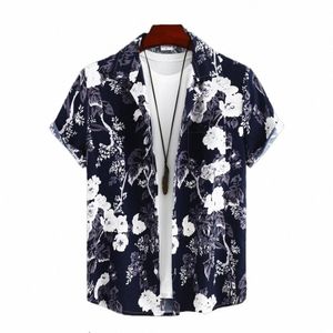 Hawaiian skjortor Mens Vintage Cuban Collar Floral Shirt Summer Beach Vacati Kort ärm Blusar Butt Down Cardigan F0GG#