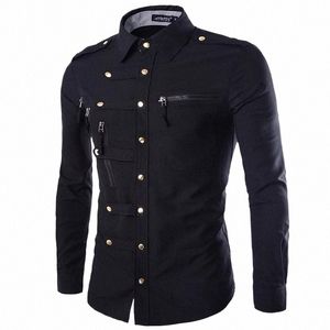 Vários Zipper Mens usa camisas de metal Butt Up Steampunk Brasão LG manga gótico punk designer roupas masculinas camisa de trabalho de carga 54nz #