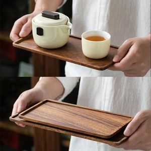Tea Tabletts Haushalt El Japanischer Stil Rechteckige Tasse Matte Holz Teetasse Aufbewahrungsschale Servingplatten Dekoration 25x12x1.2 cm