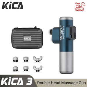 Kica 3 cabeça dupla pistola de massagem elétrica corpo massageador profissional fitness muscular arma profunda alta frequência percussão massageador 240320