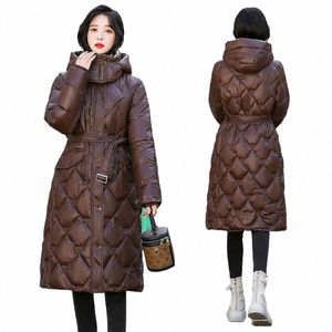 Chic Hooded Women's Parka LG Sleeve Warm Cott vadderade rockar Bind upp tjocka vinter ner jackor för kvinnor ytterkläder lösa toppar n9ej#
