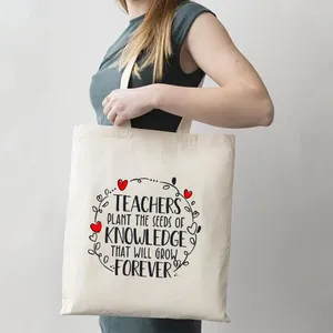 Bag Teachers Quote Canvas Tote Women Fashion Graphic Handbag Plant The Seeds Of Knowledge Female Shopping Grocery