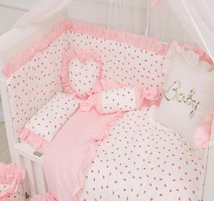 Комплекты детского постельного белья, хлопково-розовое кружево с клубничным узором, наволочка для детской кроватки, пододеяльник, кроватка для новорожденных, наматрасник3347253